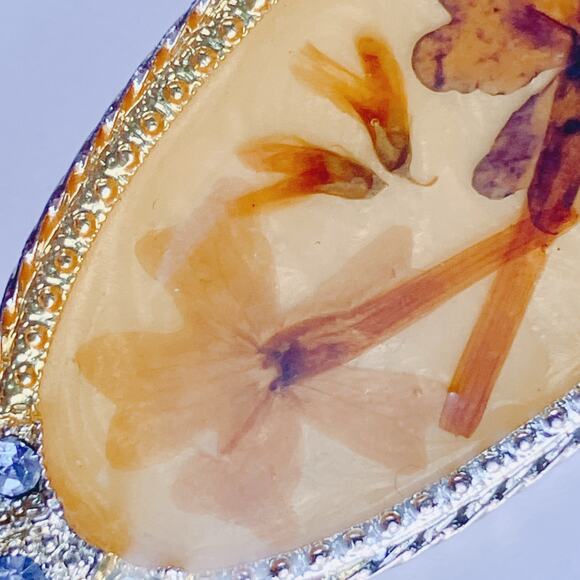 VTG 1950s Brooch Dried Flower Glass Rhinestones Lucite Navette Silver Tone Pin - Picture 7 of 11